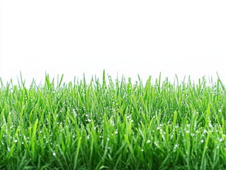 Obraz premium Lush green grass with dew drops glistening under soft sunlight in a serene setting