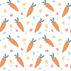 Seamless pattern with cute carrots illustrations, easter pattern, vegetables fabric design, carrots wallpaper, kids design