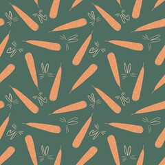 Seamless pattern with cute carrots illustrations, easter pattern, vegetables fabric design, carrots wallpaper, kids design