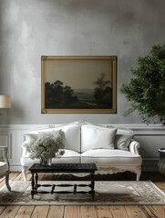 Poster mockup in a Renaissance style interior.