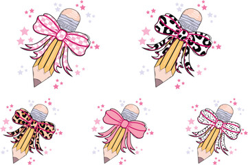 Coquette Pencil Dalmatian dots Race Checkered Leopard Bow Teacher back to school, Teacher Coquette Pencil, first day of school, back to school, teacher, wavy vintage, rainbow, first day, first day of,