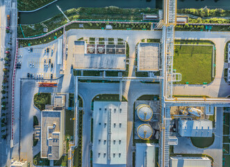 Aerial view of industrial area with buildings