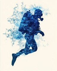 Diver exploring underwater depths in blue.