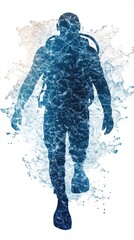 Diver submerged in abstract water illustration.