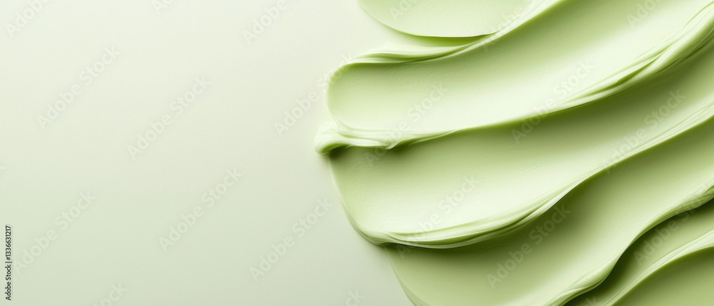 Poster close-up of a light green liquid, which appears to be a smooth and creamy texture. the liquid is flo