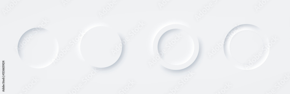 Poster neomorphism round buttons set isolated. soft shadow icon with modern 3d effect. minimalistic and ele