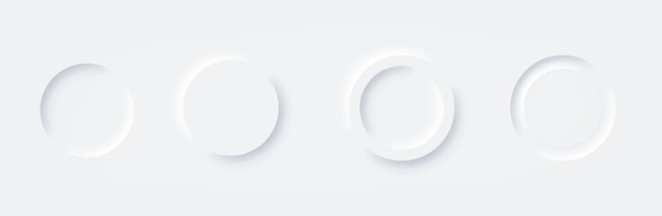 Neomorphism round buttons set isolated. Soft shadow icon with modern 3D effect. Minimalistic and elegant design for web or app interfaces.
