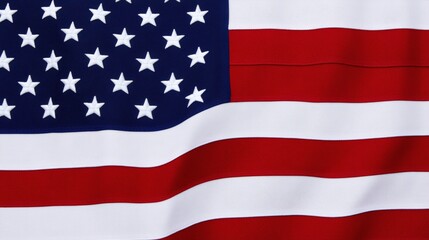 Fototapeta premium A close-up of the American flag, featuring its red and white stripes and blue field with white stars, symbolizing patriotism and national identity.