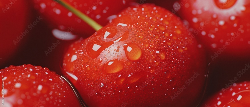 Fototapete close-up of a group of red apples. the apples are bright red in color and have small droplets of wat