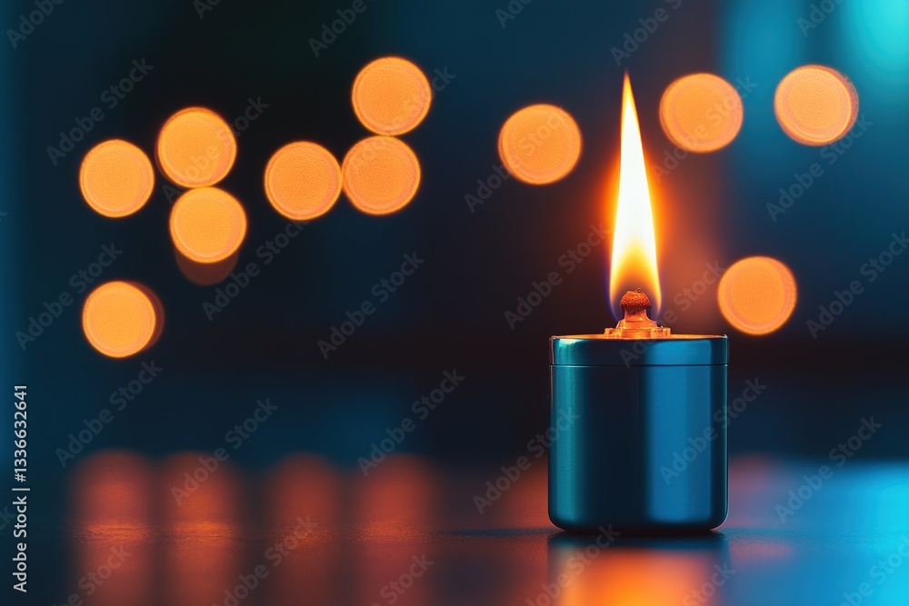 Poster lit candle in dark setting with bokeh