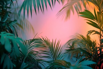 Lush tropical foliage in pastel hues