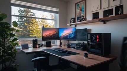 Inspiring modern home office setup with dual screens and ergonomic design