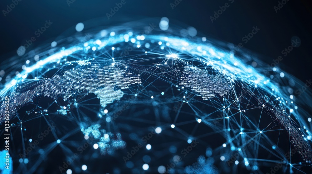 Poster global network connectivity with digital nodes and earth background