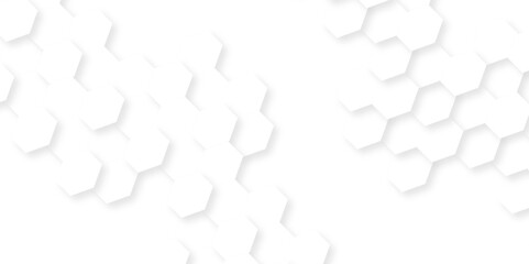 Obraz premium Geometric creative white abstract grid hexagon wallpaper background. Futuristic honeycomb white mosaic design. Seamless cell background. Abstract honeycomb background.