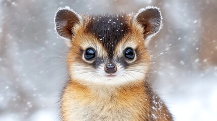 Obraz premium Adorable Fluffy Desert Pika in Winter Snow Close up Portrait