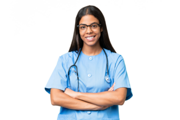Young African american nurse woman over isolated background keeping the arms crossed in frontal position