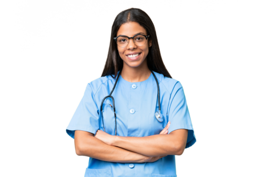 Young African american nurse woman over isolated background keeping the arms crossed in frontal position