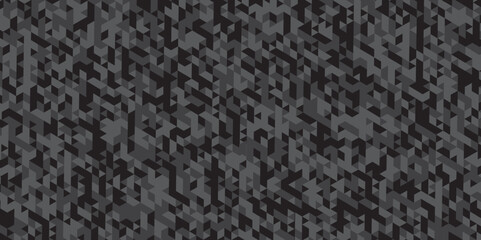 Abstract geometric black and gray background seamless mosaic and low polygon triangle texture wallpaper. Triangle shape retro wall grid pattern geometric ornament tile vector square element.	
