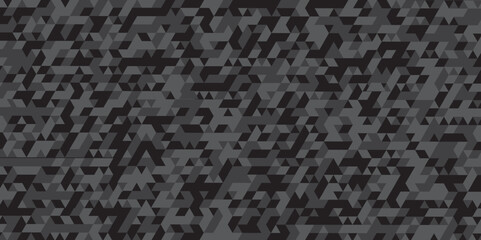 Abstract geometric black and gray background seamless mosaic and low polygon triangle texture wallpaper. Triangle shape retro wall grid pattern geometric ornament tile vector square element.	

