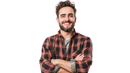 Confident man smiling with folded arms on transparent background