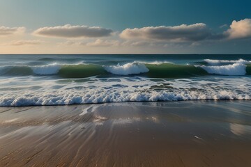 Fototapeta premium Sunset seascape along the sandy beach