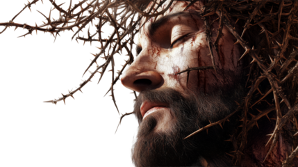 Representation of Jesus Christ with a crown of thorns, capturing solemnity and sacrifice in a poignant expression