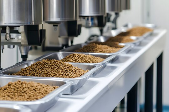 Worker in a dry pet food factory