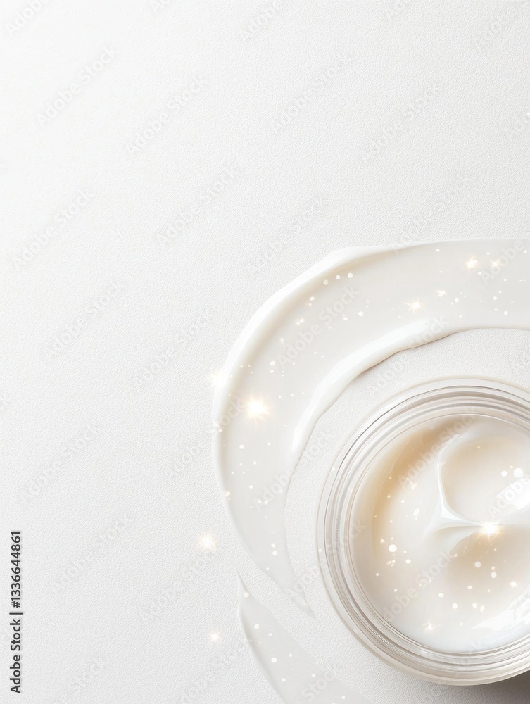 Aufkleber close-up of a jar of cream or lotion on a white background. the jar is round and transparent, with a