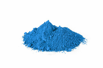 Vibrant Blue Pigment Pile on a White Background Showcasing Its Fine Texture and Rich Color Depth