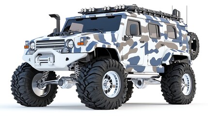 Fototapeta premium Powerful Off Road SUV Camo Paint Big Tires Monster Truck 4x4 Vehicle