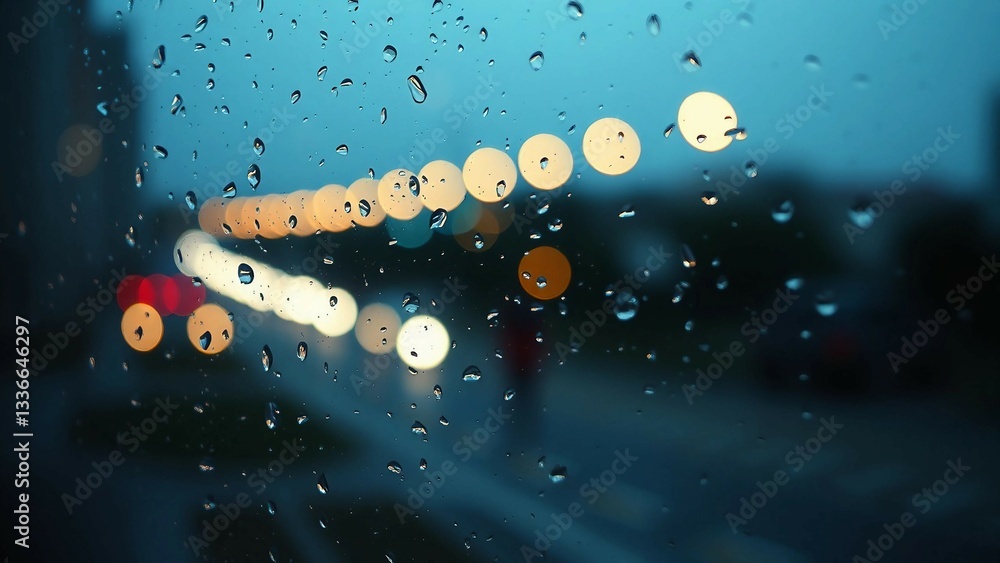 Poster feeling of yearning and self-reflection that frequently accompanies observing rain from a window whe
