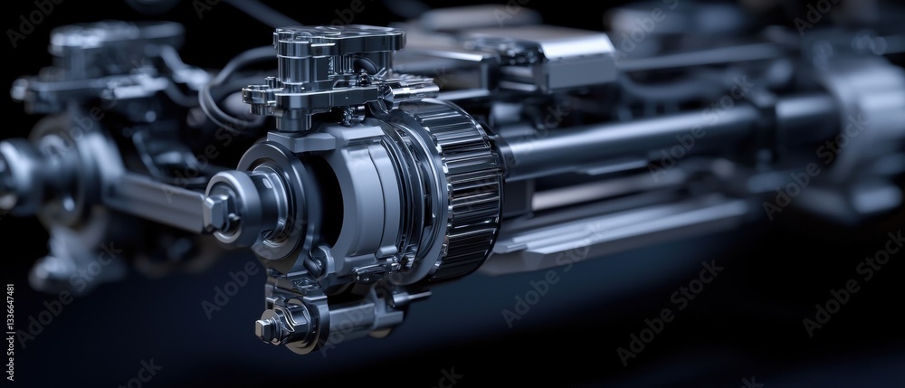 Poster close-up of a mechanical component, specifically a gearbox. the gearbox is made up of a series of ge