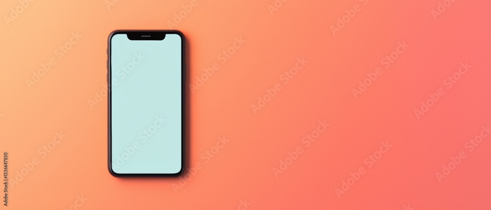 Aufkleber flat lay of a smartphone with a black screen on an orange background. the phone is positioned in the