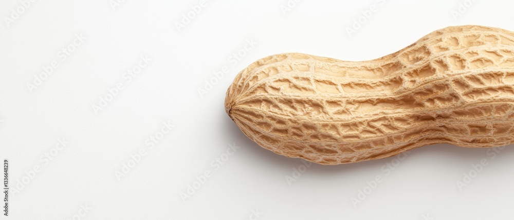 Poster close-up of a peanut shell. the shell is light brown in color and has a textured surface with ridges
