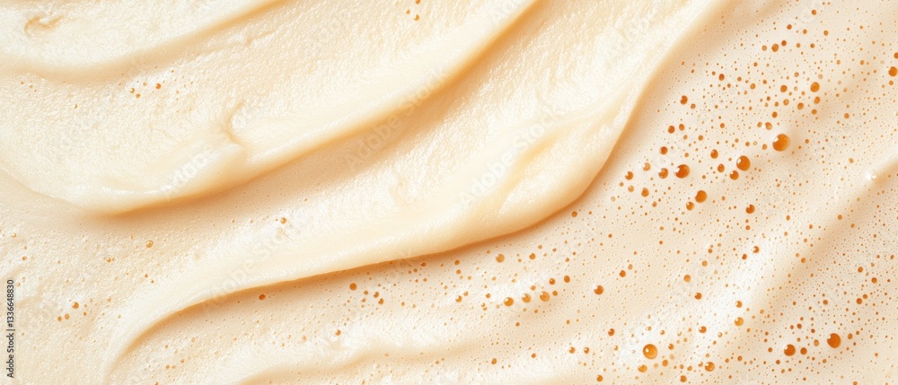 Poster close-up of a smooth, creamy substance. the substance appears to be a light beige color and has a sm