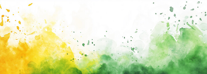 Obraz premium Watercolor green and yellow spring background with white space in the middle for text, digital art.