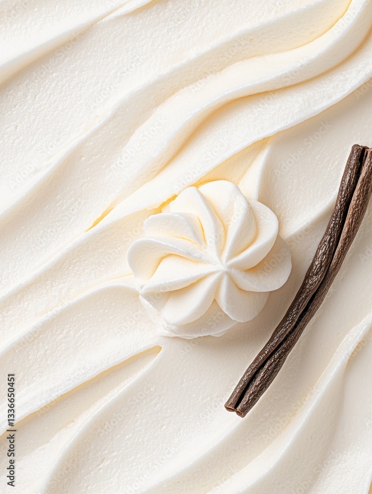 Poster close-up of a white cake with a swirl of whipped cream on top. the whipped cream has a smooth textur