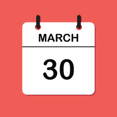 March 30. Daily Calendar icon for design. Simple design for business brochure, flyer, print media, advertisement. Easily editable.