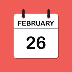 February 26. Daily Calendar icon for design. Simple design for business brochure, flyer, print media, advertisement. Easily editable.