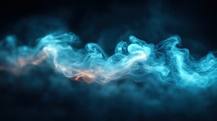 Abstract swirling smoke in teal and orange hues against a dark backdrop.  Intricate flowing patterns
