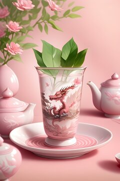 cup of tea with pink rose