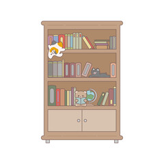 bookcase with books bear