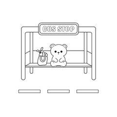 Coloring page bear waiting bus
