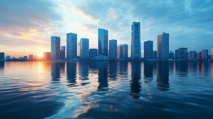 Fototapeta premium The Future of Cities Reflected on the Water Surface
