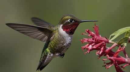 Fototapeta premium Hummingbird in flight near vibrant flower