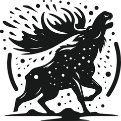 Moose shaking off snow angrily vector silhouette