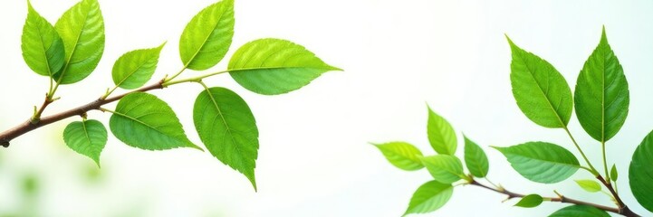 Fototapeta premium Leafy branches with varying textures on white background, branch, foliage, leafy branches