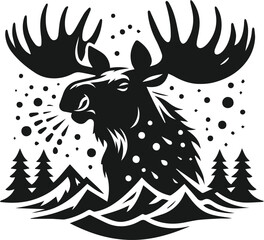 Moose shaking off snow angrily vector silhouette