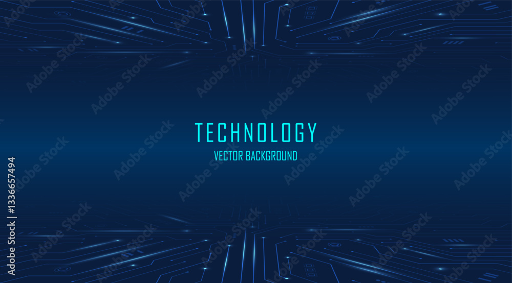 Poster abstract ai circuit board in dark blue background. high-tech electronics board digital technology. i
