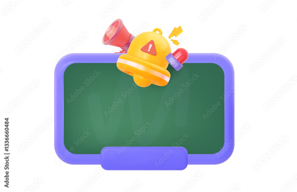 Aufkleber vector empty school 3d board with a bell and sos signal. suitable for informational notifications, e